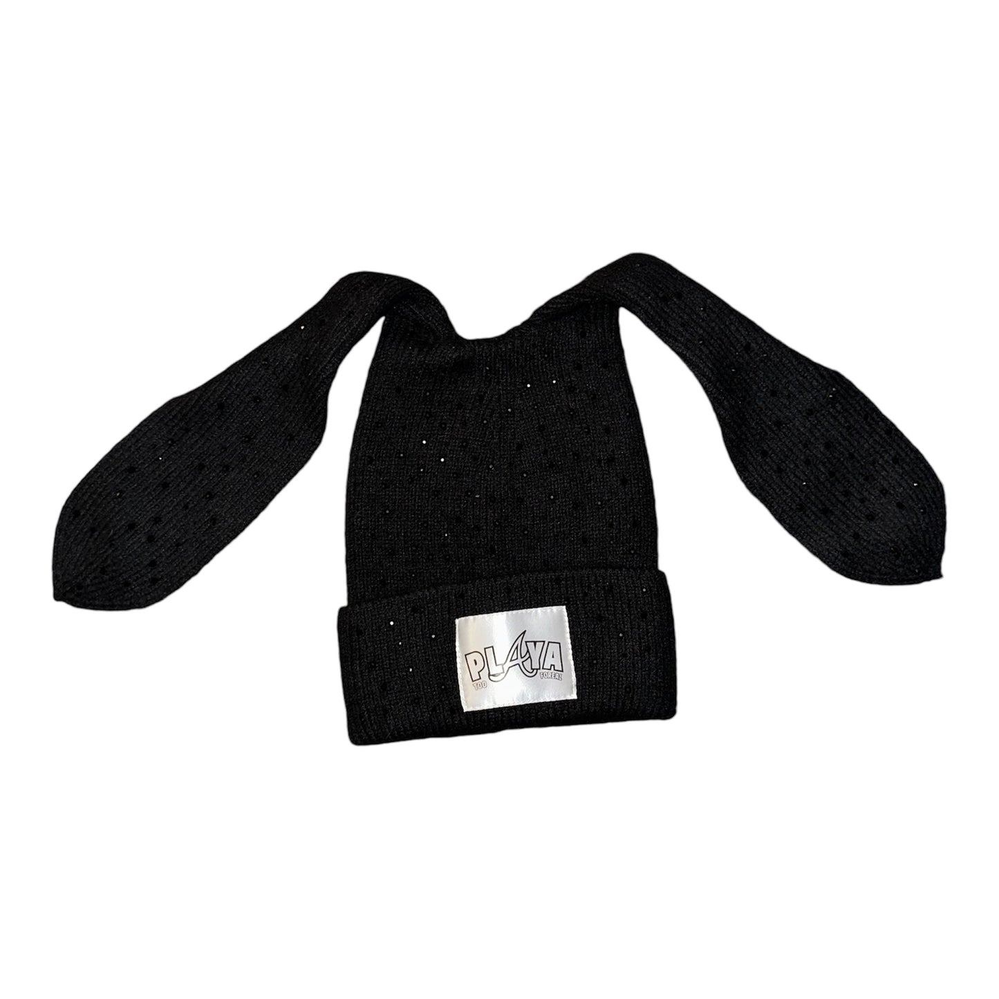 Black rhinestone bunny eared beanie